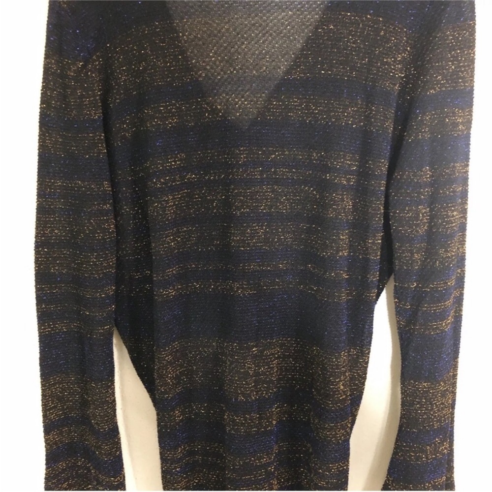 Zara Women Metallic Thread Knit Midi Dress S Black Blue Front Knots Bell sleeve - Picture 8 of 13